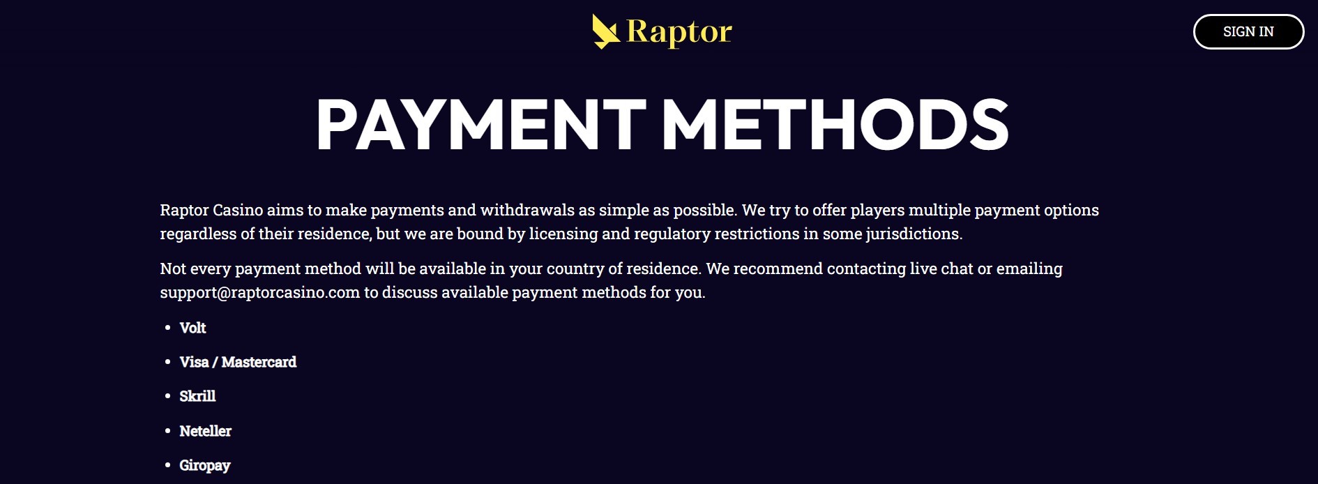 Μέθοδοι πληρωμής στο Raptor Casino